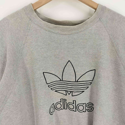 アディダス adidas 90S USA製 トレフォイルロゴ 刺繍 裏起毛 ポリコットン ラグランスリーブ クルーネック スウェット メンズ import:L
